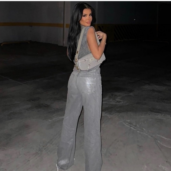 Zara Metallic Wide Leg Jeans Gray - Picture 5 of 16